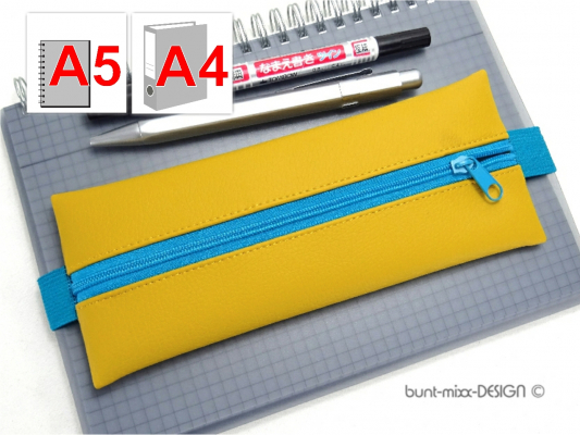 Mäppchen mit Gummiband, für Kalender Notizbuch A5, Büro Ordner A4, Kunstleder senf gelb, by BuntMixxDesign